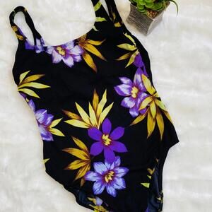 Ophelia Women's One-Piece Swimsuit with Purple Floral Print